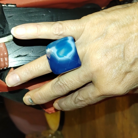 New Blue Botswana Agate solid gemstone ring size 8.5 - Picture 5 of 8